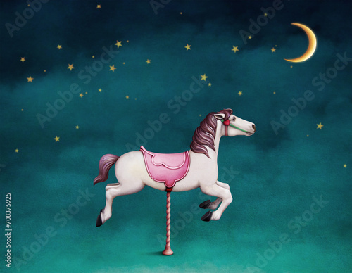 Fantasy Illustration or poster for invitation or announcement with a toy horse.  photo