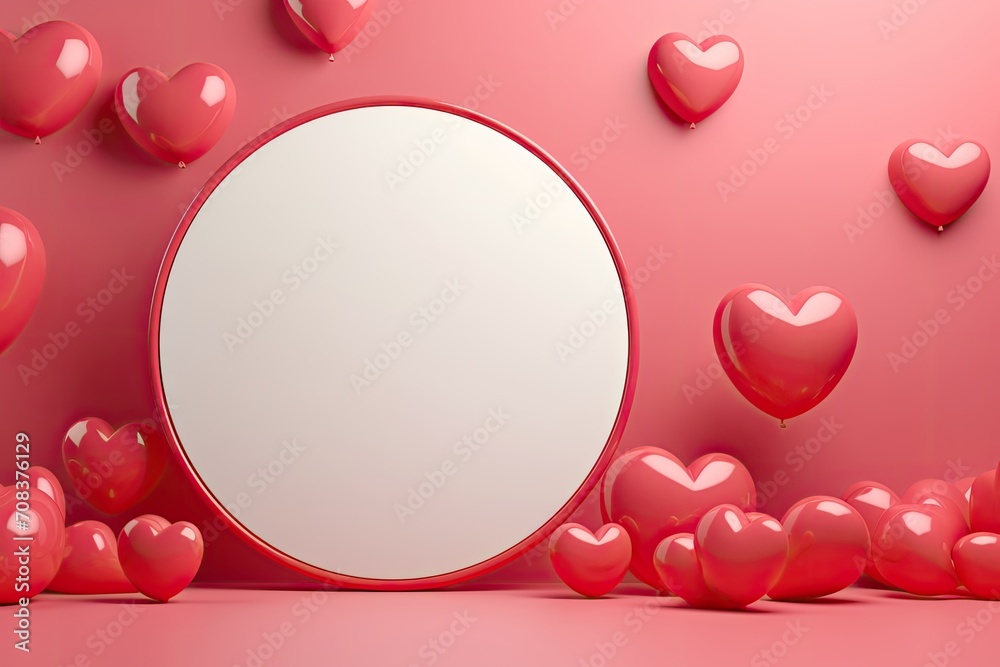 Heart Balloon Around Circle Banner Elegant 3D Render for Romantic Designs