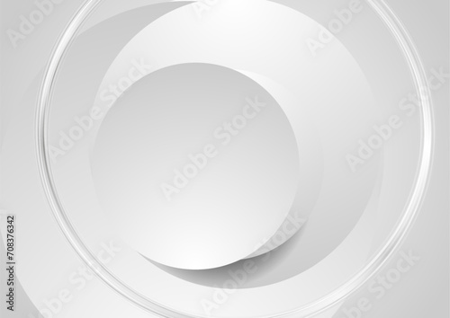 White grey geometric tech background with glossy circles. Vector design