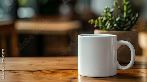 White cup  coffee mug on a table. mockup for designs. generative AI