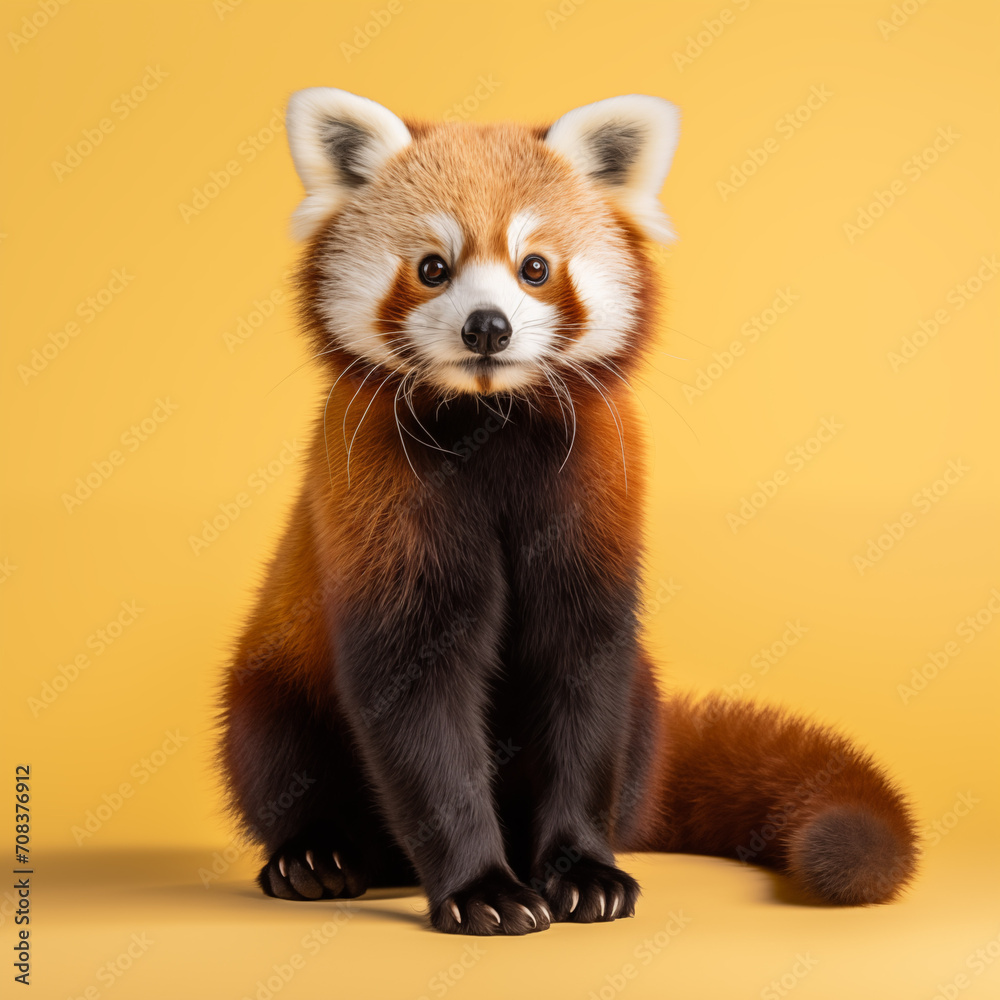 Red panda sitting with yellow background Red panda sitting with yellow background