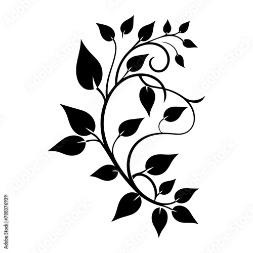 Black vector of creeper swirl with leaves, element. 