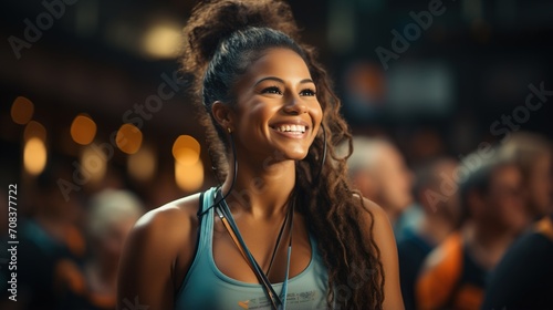 Happy black woman smiling with headphones © duyina1990