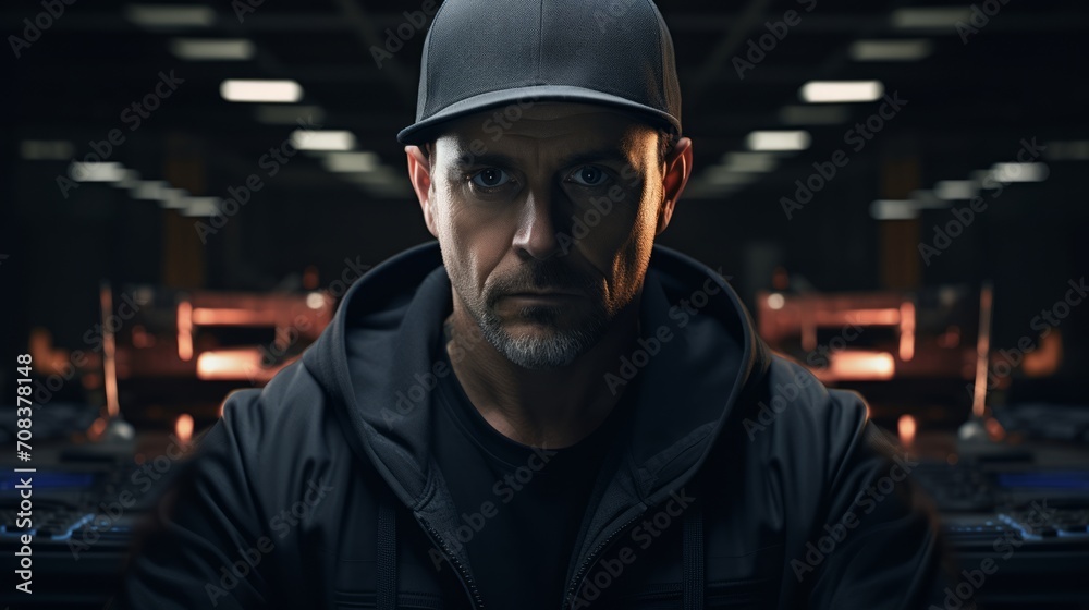 Portrait of an auto mechanic with a laptop, conducting diagnostics, using technology for vehicle analysis in a workshop Generative AI Portrait of an auto mechanic with a laptop, conducting diagnostics, using technology for vehicle analysis in a workshop Generative AI