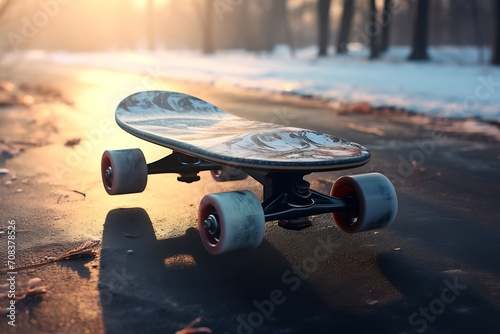 a skateboard on a snowy surface