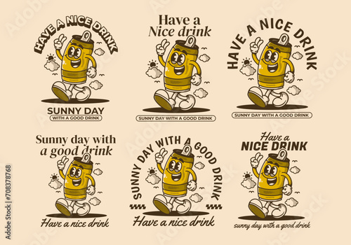 Have a nice drink. sunny day with a good drink. Mascot character illustration of walking beer can