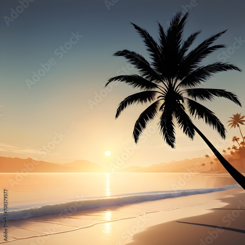 vector beach scene with sunset  palm sunday  Generated AI