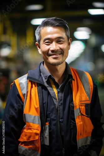 Portrait of a happy Asian male worker in a factory