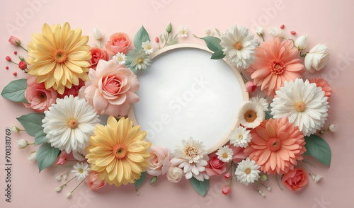 Wallpaper Mural Beautiful flower frame composition on pastel background with copy space for Wedding invitation, Valentine's Day, Women's Day or Mother's Day Torontodigital.ca