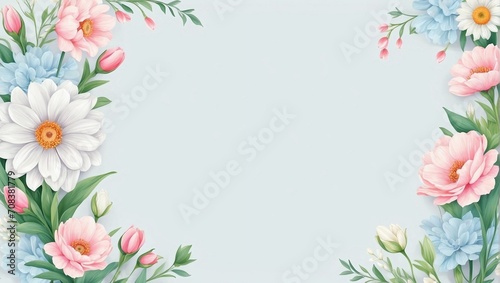 Beautiful flower frame composition on pastel background with copy space for Wedding invitation, Valentine's Day, Women's Day or Mother's Day