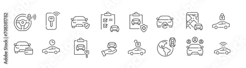 Car rental service and sharing. Global business, checklist and insurance. Pixel perfect, editable stroke icon