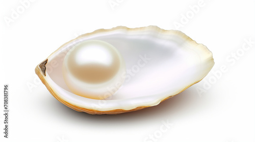 single white natural oyster pearl with nacre mother of pearl outer isolated on white background