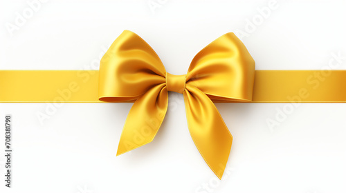 Yellow ribbon and bow with gold isolated on white background photo
