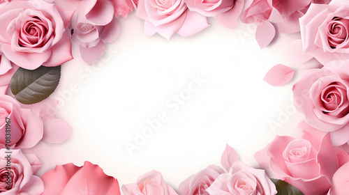 Pink rose flower composition background, decorative flower background pattern, floral border background © jiejie