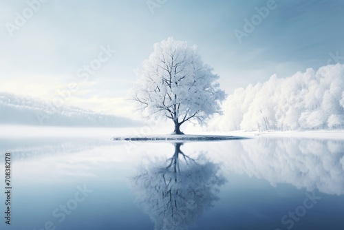 A beautiful tree covered with snow in a minimalistic winter landscape © Tarun