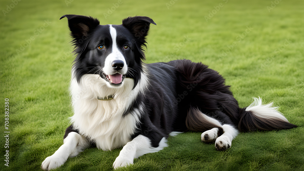 border collie dog sitting on grass