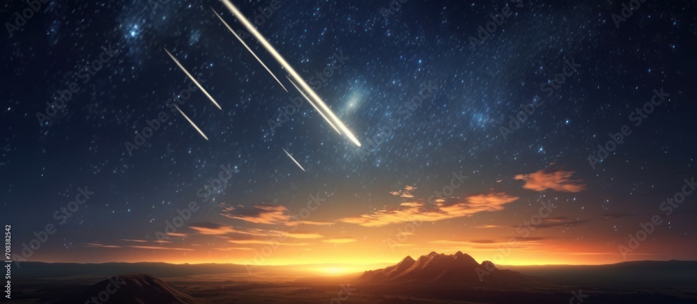 Beautiful Meteor shower in the dark sky at night background, Shiny of ...