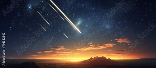 Beautiful Meteor shower in the dark sky at night background, Shiny of shooting star from space, landscape