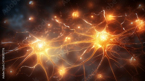 Visual representation of the neuron structure  emphasizing the cell body  dendrites  axon  and synapses  showcasing electrical impulses transmission. photorealistic epic lighting Generative AI
