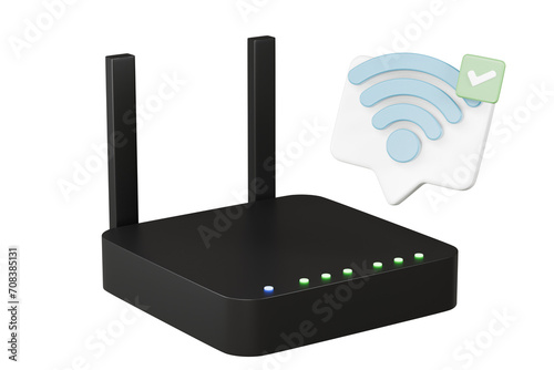 Konstfotografi 3D Router with Wi-fi symbol or Simple internet wi-fi router with antennas icon