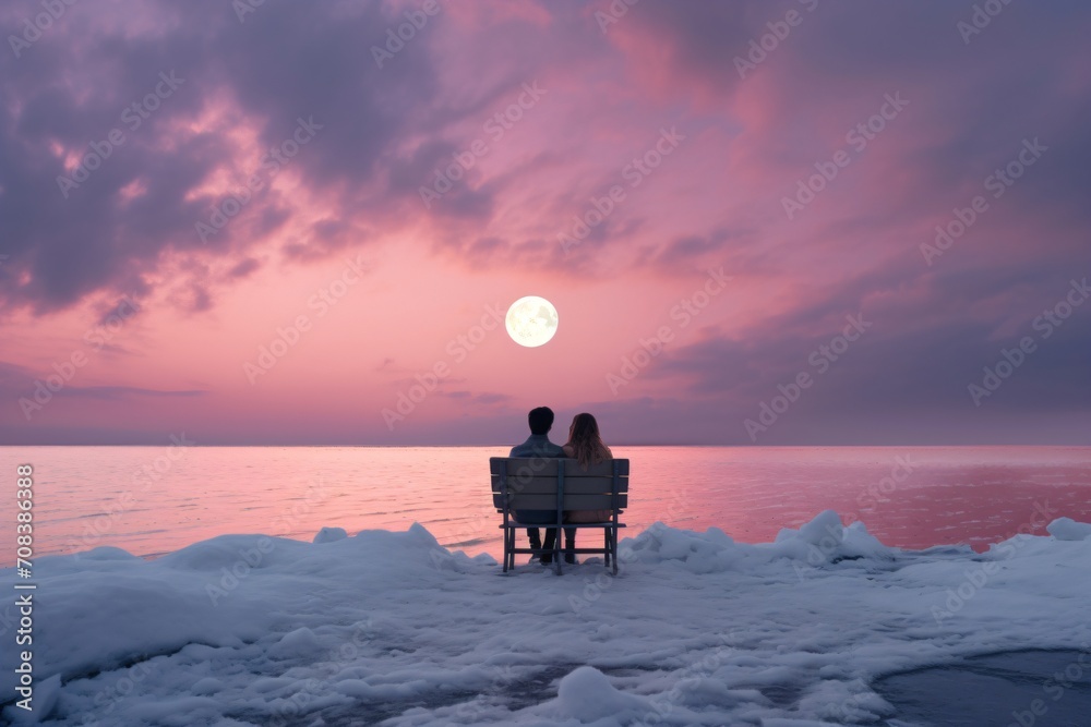 Obraz premium A couple in a romantic evening landscape