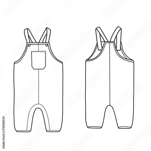 Jumpsuit for baby flat sketch illustration. Vector illustration design template.