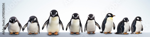 Penguins waddling in a cute and comical row, their synchronized steps enhancing their adorable charm
