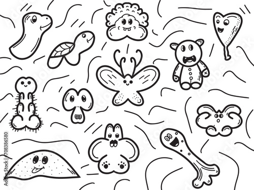 doodle set of funny cartoon animals