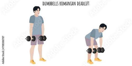 Asian young man doing dumbbells deadlift exercise