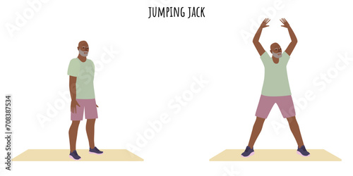 Senior man doing jumping jack exercise