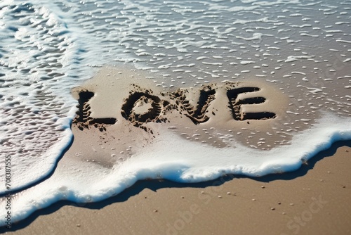 word LOVE in the sand