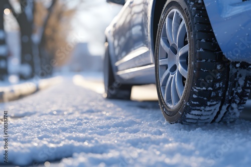 an off roading car tyre in snow © ArtistUsman