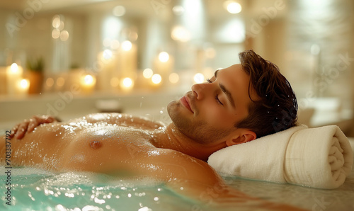 person relaxing in spa