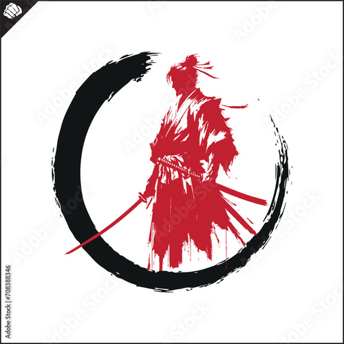 Samurai. Japan warrior whith katana sward. Graphic logo. Vector EPS
