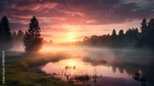 Misty sunrise over the English countryside