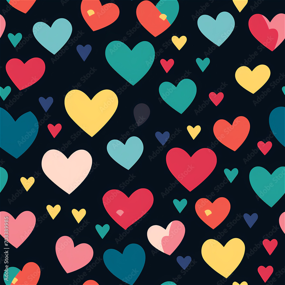 Seamless pattern : Colorful heart pattern on black background
