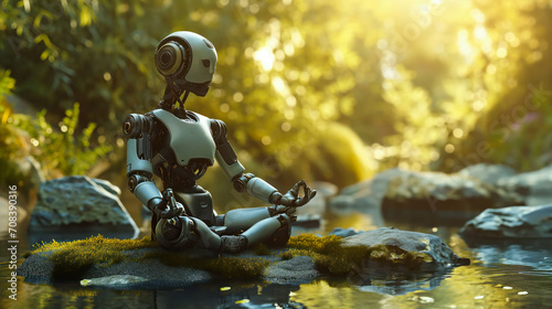 Android Robot Meditates in Nature