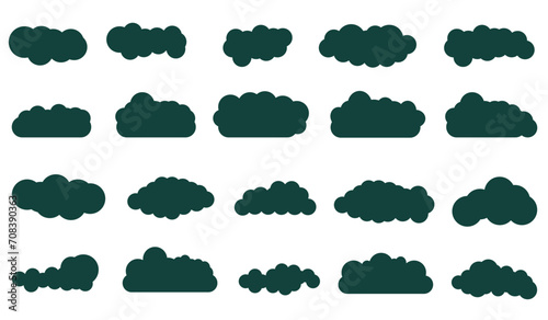 Clouds in the sky. Abstract dark cloud set isolated on white background. Vector illustration.