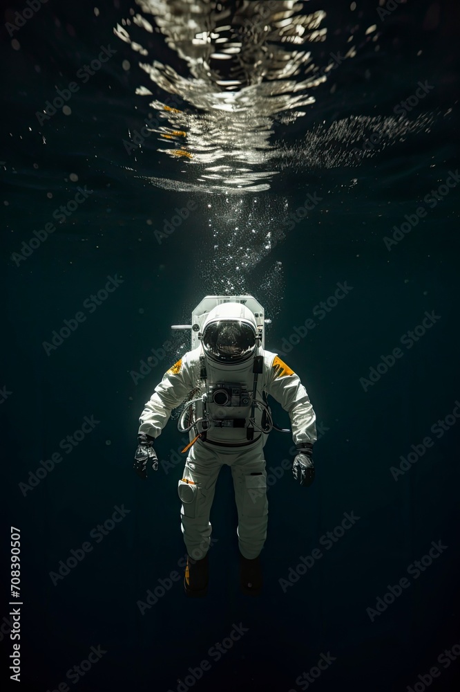 Fototapeta premium An Astronaut under water, Generative ai