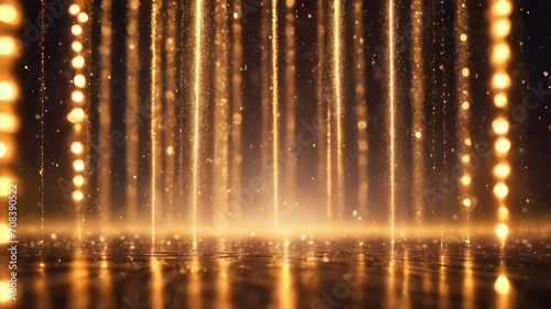 Golden light particles wallpaper, background with bokeh, golden sparkle burst energy sparkle glitter background design