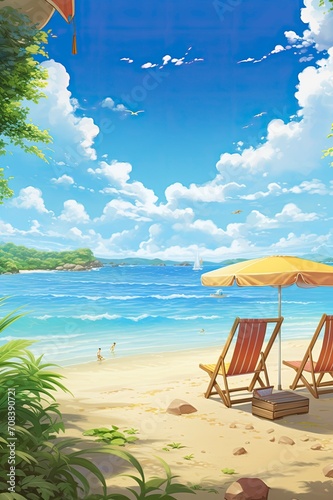 Beach background  cartoon style  generative ai