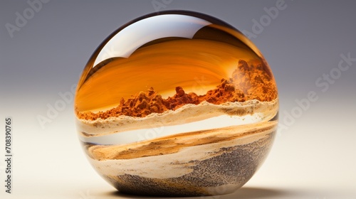 a sand-filled paperweight, with clear resin encasing vibrant sands, creating a functional and visually appealing desk accessory.