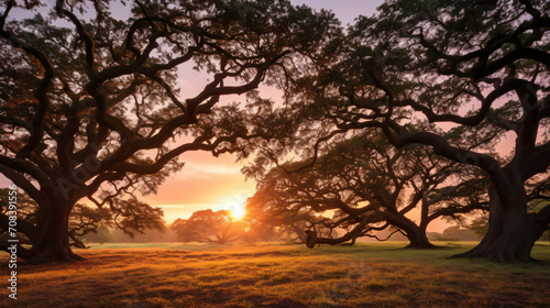 Oak trees at sunrise