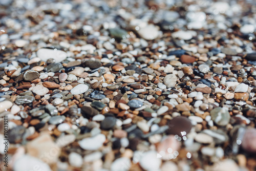 Fototapeta Naklejka Na Ścianę i Meble -  gravel texture, sea gravel. beach made of small stone. gravel on two sides