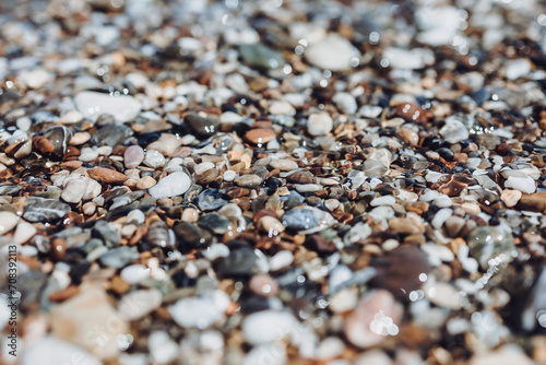 Fototapeta Naklejka Na Ścianę i Meble -  gravel texture, sea gravel. beach made of small stone. gravel on two sides