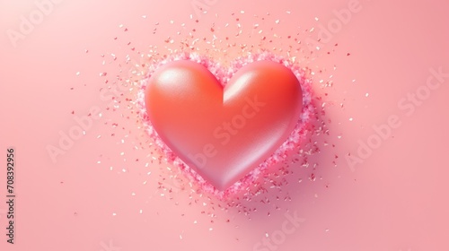 Pink background with heart shape and sparkling particles. Valentine's Day celebration.