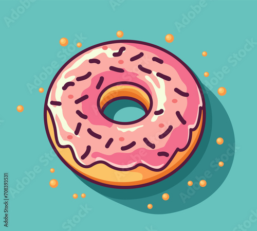 Colorful pink glazed donut. Strawberry donuts, food icon. Flat cartoon style suitable for web, banner, sticker. Vector illustration