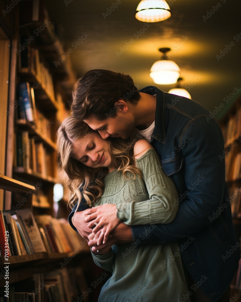 Couple together in a bookstore