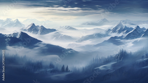 Panorama of the foggy winter landscape © khan