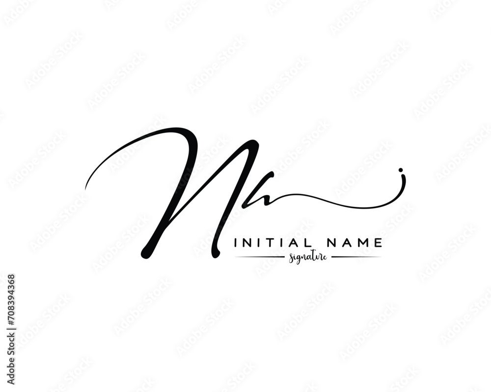 NH N H initial letter handwriting and signature logo